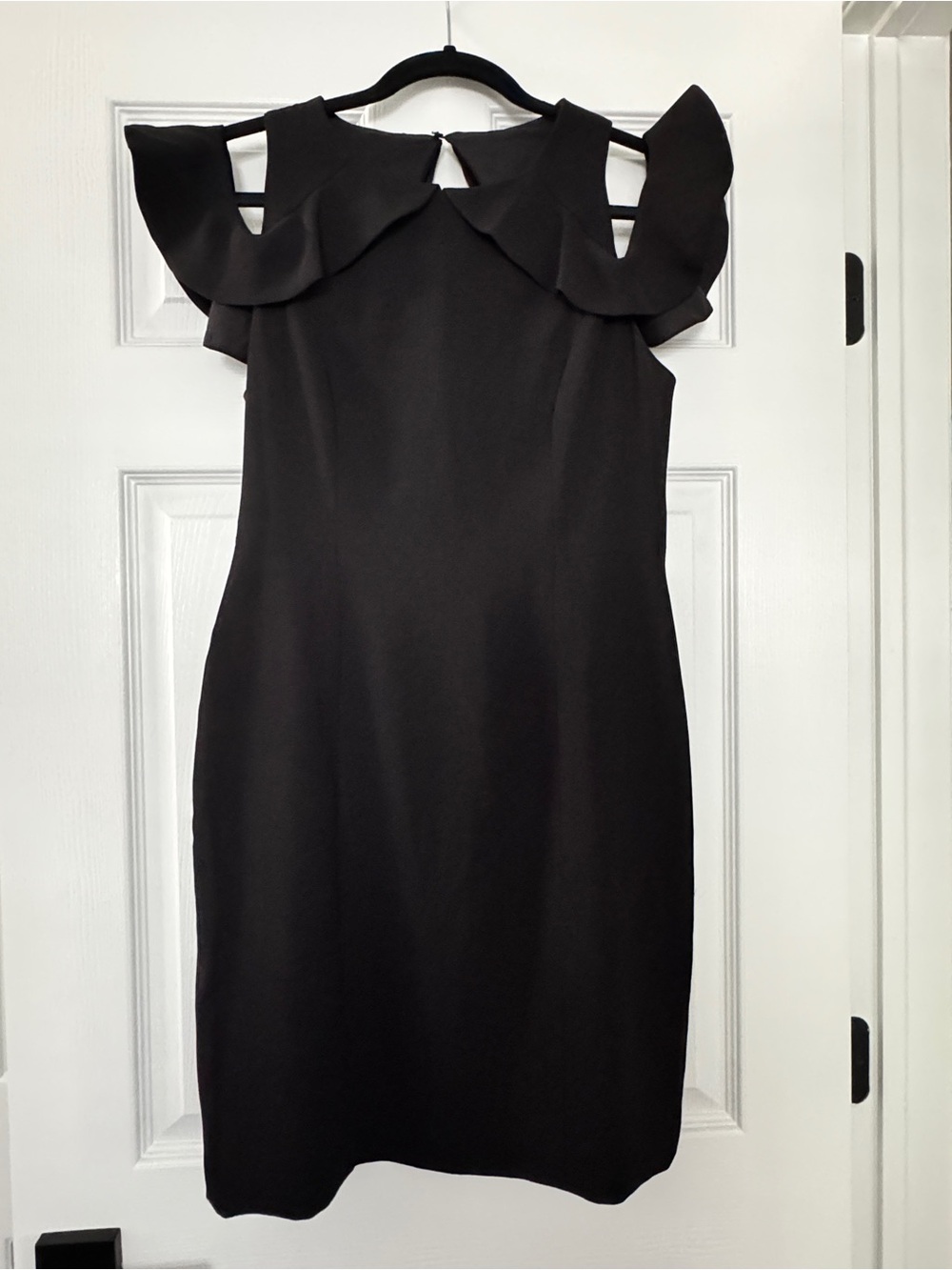 Maggy London Black Ruffle-Shoulder Mini Dress